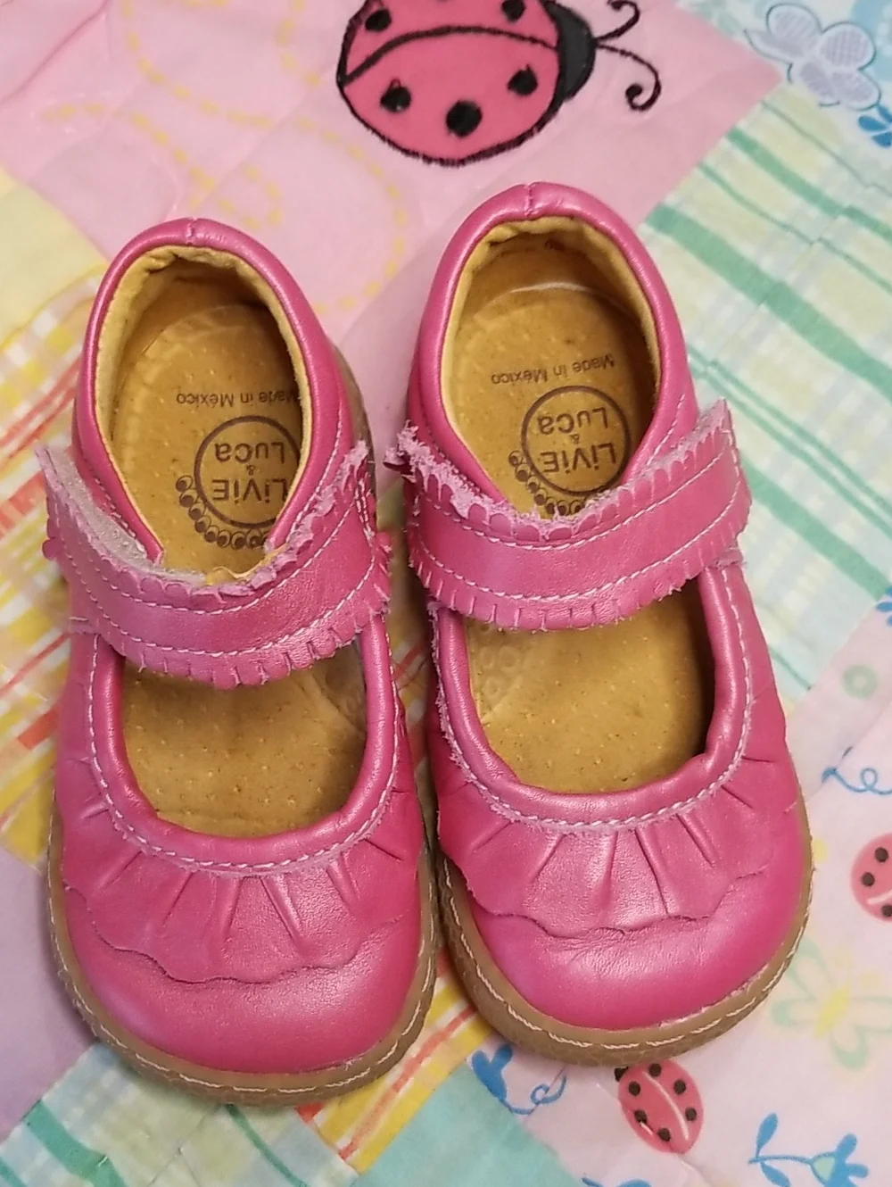 Livie & Luca Pink Shimmer Soft Leather Mary Jane Size 6 Ruche OG Made in Mexico